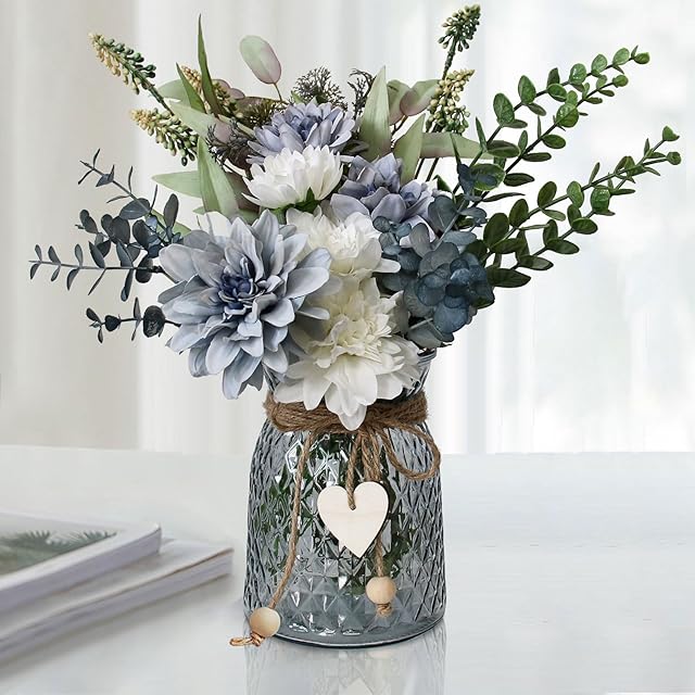 Leftover Fake Flowers in Vase,Faux Flowers in Vase,Table Centerpieces for Dining Room,Flower Centerpieces for Tables,Artificial Flowers,Kitchen Decor,Coffee Table Decor