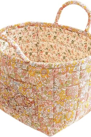 Boho Fabric Storage Basket, Large Capacity Laundry Basket, 12.2'' x 10.23'' x 10.23'' Collapsible Laundry Hamper with Easy Carry Handles (Orange, L)