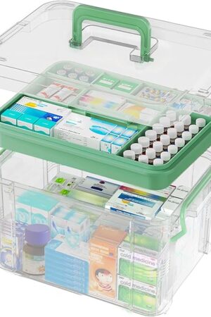 15QT Clear Medicine Organizer Box with Handle, Plastic Medicine Container with Tray First Aid Box Empty, Thickened Medicine Storage Organizer Multipurpose Medication Organizer Storage