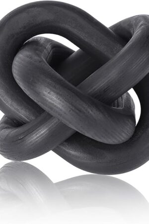 3-Link Wood Chain Link Decor,Black Knot Decor,Coffee Table Decor,Hand Carved Farmhouse Decor for Home,Boho Decor for Shelf Entryway Table Scape Decoration (Black)