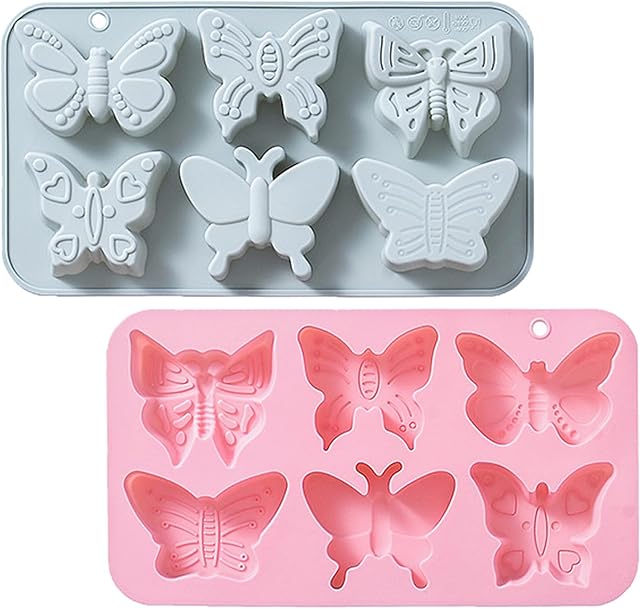 2 PACK 6 Design Butterfly Shaped Silicone Molds, 3D Butterfly Themed Baking Mould Tray DIY Baking Tool for Chocolate Cake Dessert Candy Mousse Pastry Candy Polymer