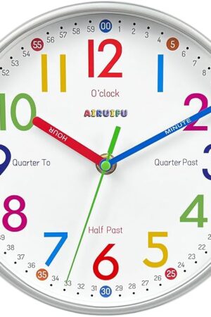 AIRUIFU Kids Wall Clock,Silent Non-Ticking Clocks Battery Operated,Kids Room Wall Decor for Bedrooms,Analog Clock for Bedroom,Living Room,Kitchen,Office,School Classroom (8 inch)