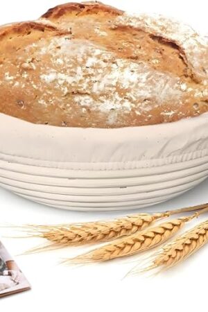Banneton Bread Proofing Basket,9 Inch Round Banneton Basket, Sourdough Bread Baking Supplies with Cloth Liners for Making Beautiful Bread