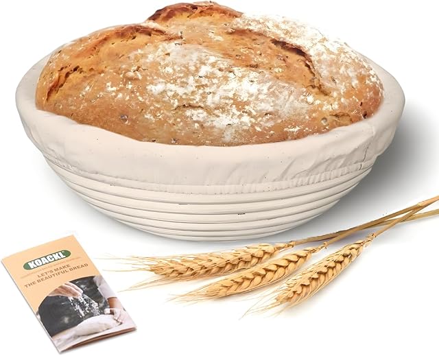 Banneton Bread Proofing Basket,9 Inch Round Banneton Basket, Sourdough Bread Baking Supplies with Cloth Liners for Making Beautiful Bread