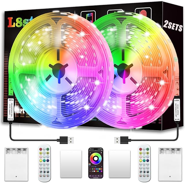 Battery Powered Led Strip Lights 13ft, 2x6.5ft USB/Battery Operated RGB LED Lights Birthday Christmas Gift with Remote for TV Backlight, Bedroom, Camping