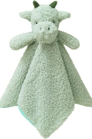 Baby Green Dragon Soft Stuffed Animal Security Blanket, Plush Dinosaur Character Lovey Blanket, Baby Shower/Nursery Gift, Newborn Infant Toddler Snuggle Blankie for Boys Girls, 14 Inches