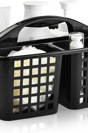 ALINK Black Plastic Shower Caddy Basket, Cleaning Supply Storage Organizer for College Dorm Bathroom