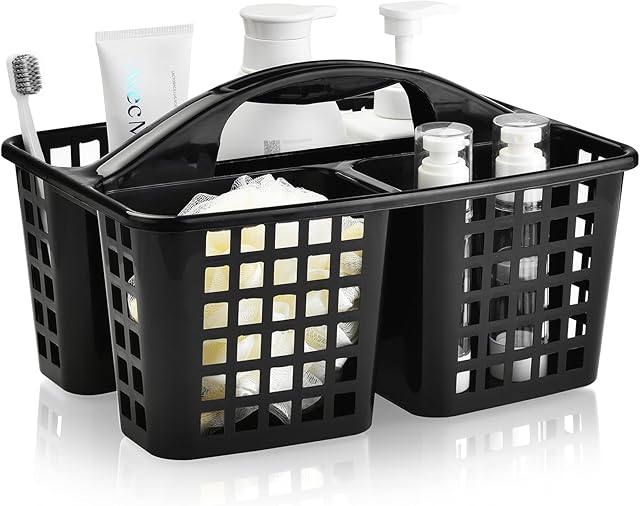 ALINK Black Plastic Shower Caddy Basket, Cleaning Supply Storage Organizer for College Dorm Bathroom