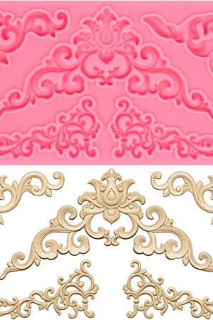 Baroque Corner Silicone Molds, Curlicues Relief Scroll Chocolate Cake Border Molds, Filigree Flower Lace Fondant Baking Molds for Cake Decoration Cupcake Topper Candy Gum Paste Clay Resin