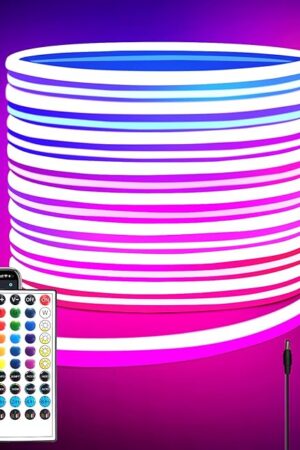 32.8ft LED neon Lights with Remote APP Control IP65 Waterproof Flexible Neon Strip Lights 24V RGB Rope Lights for Bedroom Room Outdoors Décor