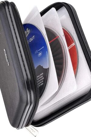 CD DVD Wallet, 32 Capacity Heavy Duty, DVD CD Case Holder for Car,Portable DVD/VCD Storage Disk, Hard Shell Sturdy case, Car CD Disk Holder, Booklet, Blu-ray Wallet (32 Capacity,Black)