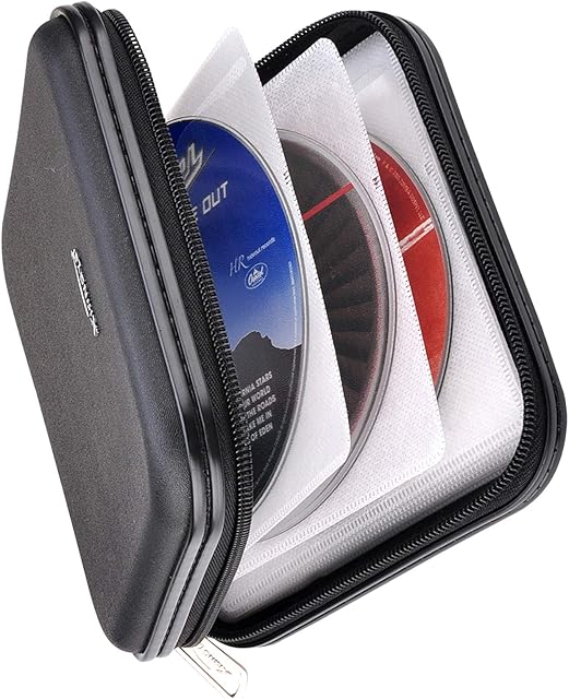 CD DVD Wallet, 32 Capacity Heavy Duty, DVD CD Case Holder for Car,Portable DVD/VCD Storage Disk, Hard Shell Sturdy case, Car CD Disk Holder, Booklet, Blu-ray Wallet (32 Capacity,Black)