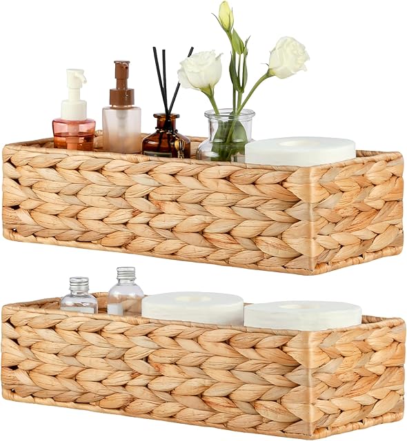 2Packs Toilet Paper Basket, Handwoven Toilet Tank Basket, Water Hyacinth Bathroom Baskets for Toilet Paper, Small Wicker Baskets for Bathroom, Laundry or Home(15.7" Lx6.3 Wx3.9 H)