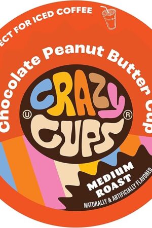 Crazy Cups Chocolate Peanut Butter Hot or Iced Coffee Cup, Single Serve for Keurig K-Cups Machines, Medium Roast in Recyclable Pods, 22 Count (Pack of 1)