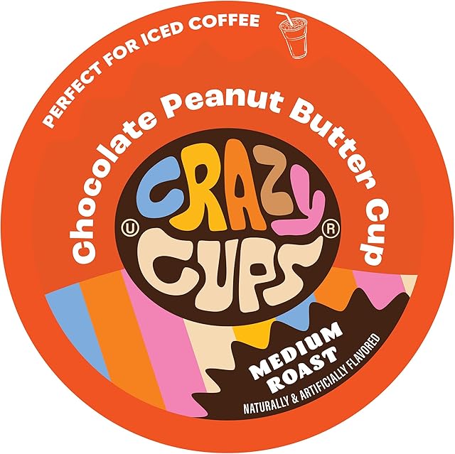 Crazy Cups Chocolate Peanut Butter Hot or Iced Coffee Cup, Single Serve for Keurig K-Cups Machines, Medium Roast in Recyclable Pods, 22 Count (Pack of 1)