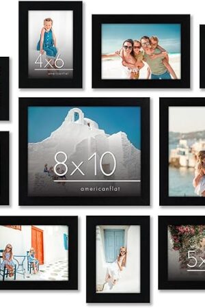 Americanflat Set of 10 Picture Frames with Shatter-Resistant Glass - Gallery Wall Frame Set with Two 8x10, Four 5x7 and Four 4x6 Frames - Signature Collection - Black