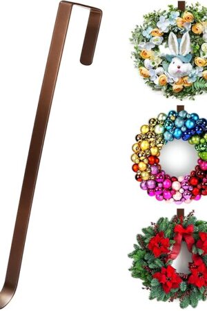 12? Wreath Hanger Over the Door Hooks, Non Scratch Wreath Door Hanger Hooks for Hanging Welcome Sign, Metal Wreath Hangers for Front Door Décor, Thin Door Hanger for Easter Halloween Home Decoration