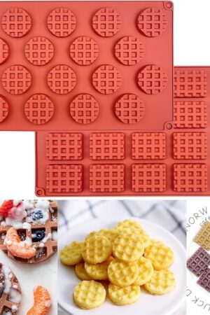 Aswewamt 2 Pcs Rectangle Round Waffle Silicone Mold 18-Cavity 20-Cavity Mini Waffle Cookie Chocolate Candy Fondant Baking Mold for Mini Muffin Dessert Cake