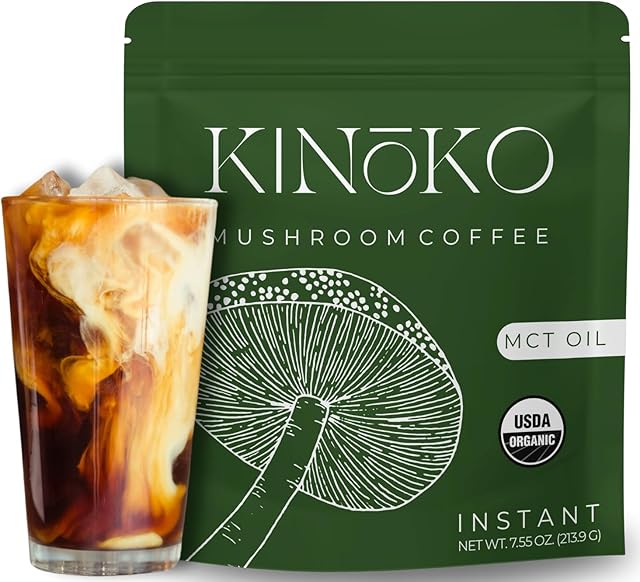Mushroom Coffee with MCT Oil Blend of 7 Adaptogenic Mushrooms Enhanced Focus, Energy – Instant Creamy Coffee Mix Premium Quality, Crafted in the USA Kinoko Mushroom Coffee