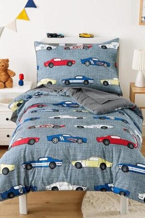 Wake In Cloud Race Car Toddler Bedding Set 4 Pieces Crib Bed Set Gray