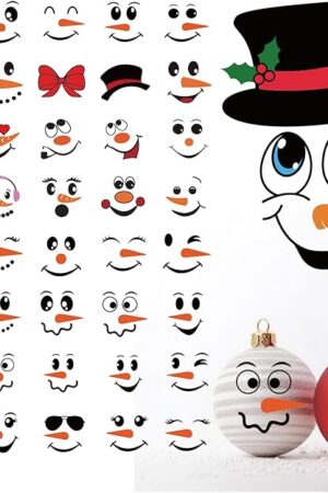 41 PCS Snowman Face Stickers for Crafts Christmas Vinyl Snowman Face Decals for Ornaments Glass Water Bottles Cup Window Wall Christmas Decorations (41Pcs Snowmen Faces)