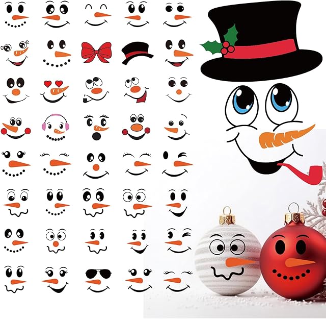 41 PCS Snowman Face Stickers for Crafts Christmas Vinyl Snowman Face Decals for Ornaments Glass Water Bottles Cup Window Wall Christmas Decorations (41Pcs Snowmen Faces)
