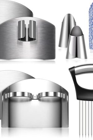 9 Pieces Finger Guard for Cutting Vegetables, Stainless Steel Finger Protector, Knife Finger Protector, Thumb Guard Peelers for Onion Holder Slicer Kitchen Tool Avoid Hurting When Slicing and Chopping