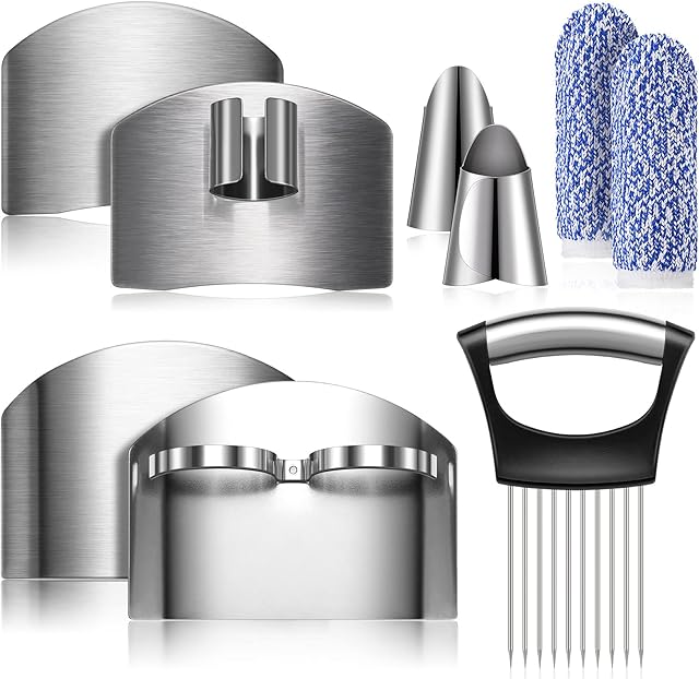 9 Pieces Finger Guard for Cutting Vegetables, Stainless Steel Finger Protector, Knife Finger Protector, Thumb Guard Peelers for Onion Holder Slicer Kitchen Tool Avoid Hurting When Slicing and Chopping