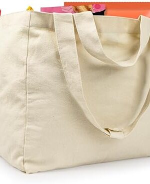 VitaSerena Upgraded Reusable Grocery Bags 3pcs XL Set, All in One Canvas Grocery Bags with Dual Handles, Inner Pockets, Shrink Resistant, Foldable