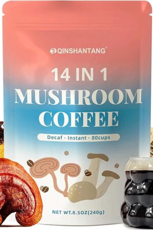 Decaf Mushroom Coffee, Instant Coffee Mix, 80 Servings | Sugar-Free, Decaffeinated Coffee Powder Blend | 14 Mushroom Extract for Immune Support & Focus, 8.5 OZ