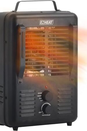 1,500-Watt Portable Milkhouse Style Utility Space Heater with Adjustable Thermostat, Overheat Protection, and Safety Tip-Over Switch, Matte Black, MTFH-01C-MB