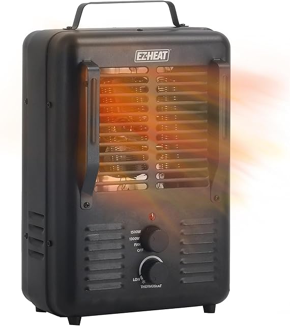 1,500-Watt Portable Milkhouse Style Utility Space Heater with Adjustable Thermostat, Overheat Protection, and Safety Tip-Over Switch, Matte Black, MTFH-01C-MB