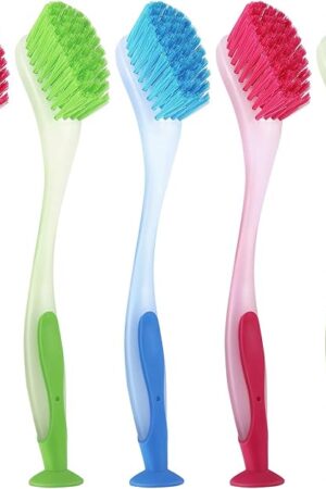5 Pieces Long Dish Brush with Handle Assorted Color Dishwashing Brush with Suction Cup Multipurpose Scrub Cleaning Tool for Kitchen, Toilet, Etc.
