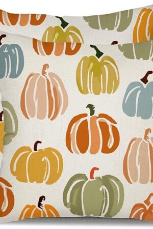DFXSZ Fall Pillow Covers 18x18 inch Set of 2 Fall Decoration Multicolor Oil Painted Pumpkin Decor Autumn Outdoor Pillow Cover Thanksgiving Decoration for Home Couch TH140A18