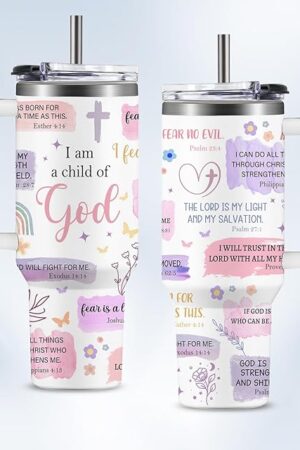 Christian Purple Child Of God Gifts for Women Tumbler with Handle 40oz Insulated Stainless Steel Christian God Travel Cups - Inspirational Christmas Religions Birthday Gifts for Girls Sisters Friends