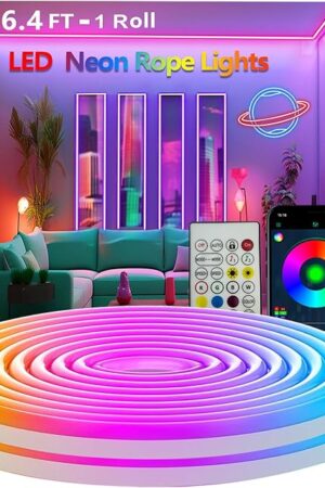 16.4FT Neon Rope Lights,Flexible Led Rope Light Control with App/Remote,Multiple Modes,Music Sync,IP65 Outdoor RGB Led Strip Lights Waterproof
