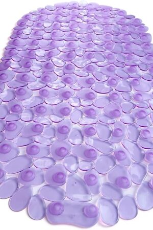 “Pebbles? Non-Slip Bathtub & Shower Mat 27?x14? Oval - Non-Toxic - Safe, Clean, Machine-Washable, Superior Grip & Drainage, Vinyl, for Smooth Floors ONLY, Transparent Purple