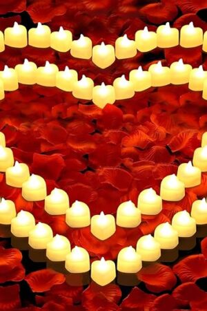 6000 PCS Artificial Rose Petals with 72 PCS Flameless LED Tea Lights Candles Decoration for Special and Romantic Night, Wedding Anniversary, Event, Party Decoration