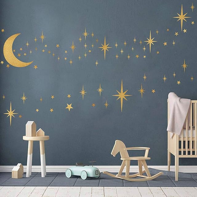 Easma Retro Starburst Wall Decals Stars Wall Stickers Atomic Star Vinyl Decal Star Walls Decals Celestial Decor Girls Room Wall Sticker Peel and Stick Moon Walls Decal