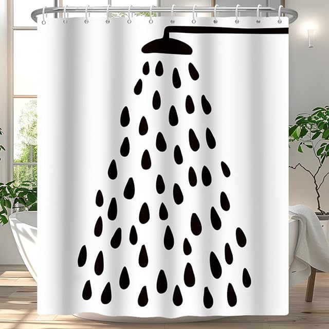 Black and White Shower Curtain Water Drop Shower Curtain for Bathroom Waterproof Polyester Fabric Modern Shower Curtains with 12 Pcs Hook, 72X72 Inch