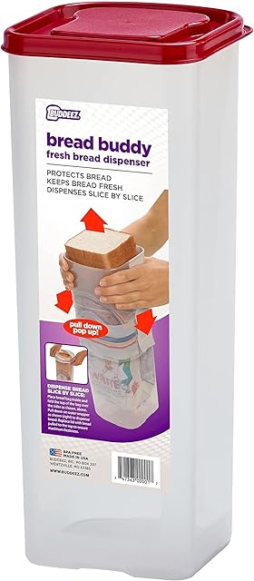 Buddeez Bread Buddy Bread Box – Keeps Bread Loaves Fresh - Red Lid, Pack of 1