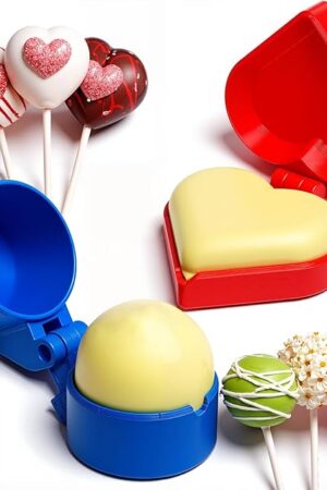 2 Pcs Round and Heart Cake Pop Mold Shapes Press Set, Sphere and Heart Cake Pop Cutter and Pusher, Baking Tools Accessories for Home Baking, Birthday Parties, Wedding Desserts