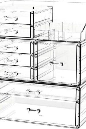 Cq acrylic Clear Makeup Organizer Cosmetic Display Case 8 Drawers