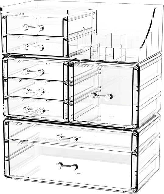 Cq acrylic Clear Makeup Organizer Cosmetic Display Case 8 Drawers