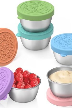 6x1.6 oz Salad Dressing Container To Go, Stainless Steel Small Condiment Containers with Leakproof Silicone Lids, Reusable Sauce Containers for Lunch Boxes, Picnics and Travel