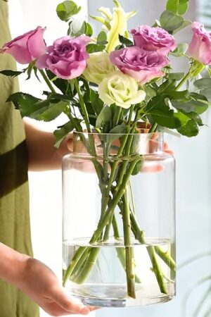 Clear Vases for Centerpieces, 9 Inch Large Glass Vase for Bouquet, Glasses Home Decor Modern Jarrones Decorativos for Wedding Living Room Dining Table Office