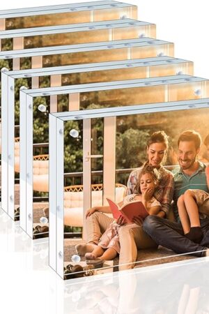 Egofine 4x6 Acrylic Frames 6 Pack, 20mm Thicker Frameless Clear Picture Frames, Double Sided Magnetic Picture Frames, Free Standing Desktop Display