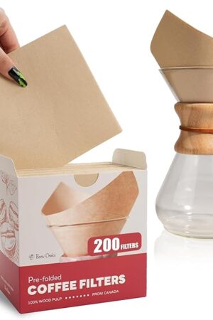 200ct Pre-folded Unbleached Cone Coffee Filters, Upgraded 30% Natural Thicker Paper for Pure Taste, Compatible with Pour-Over Coffee Makers