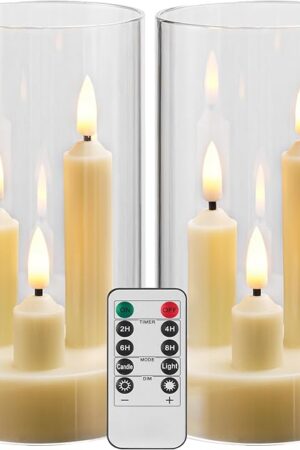 Da by Flameless Candle, Battery-Powered Candle with Remote Control and Timer, LED Three-Wick Pillar Candle, Romantic Wedding, Perfect Home Décor, 2 Pack (Ivory)