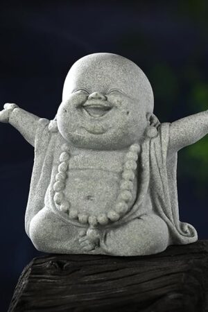 Buddha Sandstone Statues, Zen Monk Praying Statue Sculptures Ornament for Wealth Good Luck Feng Shui Decor Home Office Car Decoration(Laughing Buddha)
